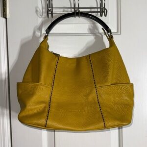 Plinio Visona Mustard Yellow Made In Italy Pebbled Leather Hand Bag Purse